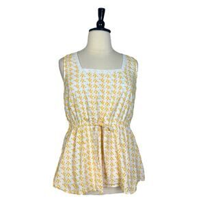 Lane Bryant Top Eyelet Drawstring Waist White Yellow Floral Women’s Size 18/20